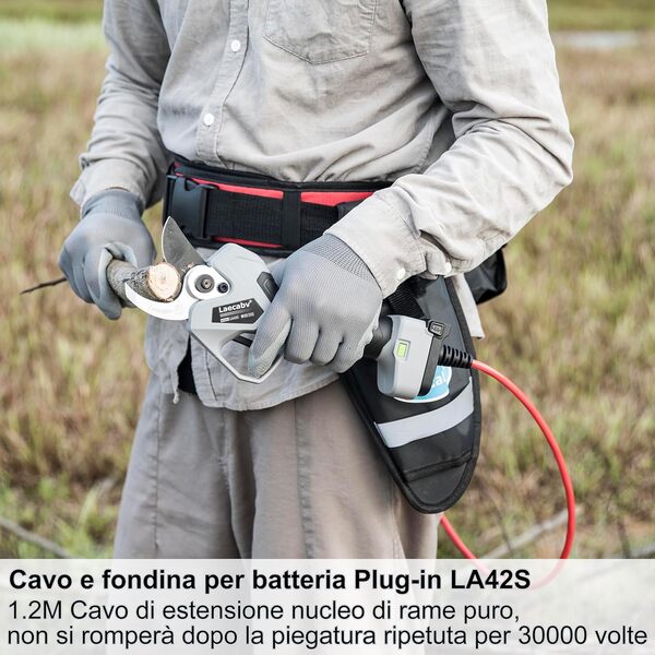 Laecabv 42mm Sécateur Électrique Sans fil Professionnel,avec 2 batteries au lithium 25V 4Ah, LCD, coupe progressive, cisailles pour oliviers, vignes