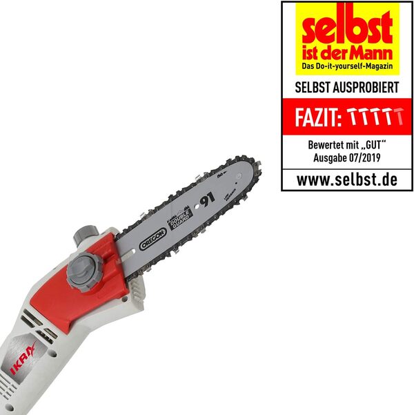 Ikra Élagueuse télescopique électrique Ieas 750, Longueur de Coupe 185mm, 750W, hauteur de Travail 4 m Noir/Gris/Rouge