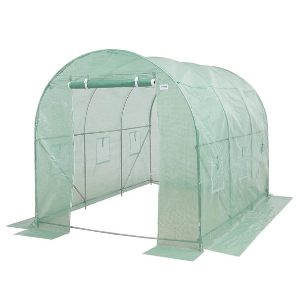 KANWOD Serre de Jardin Tunnel avec Base en Acier 3x2x2 m, 6 m², Serre Tomate avec Porte et 6 Fenêtres - Serre à Tomates résistante à l'hiver, Tunnel UV4, Film Transparent 140 g/m²