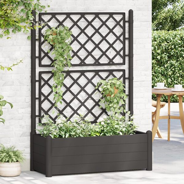 vidaXL Jardinière avec Treillis Lit Surélevé de Jardin Boîte à Fleurs Bac à Plantes Boîte de Plantation Extérieur Patio 100x43x142 cm PP Anthracite