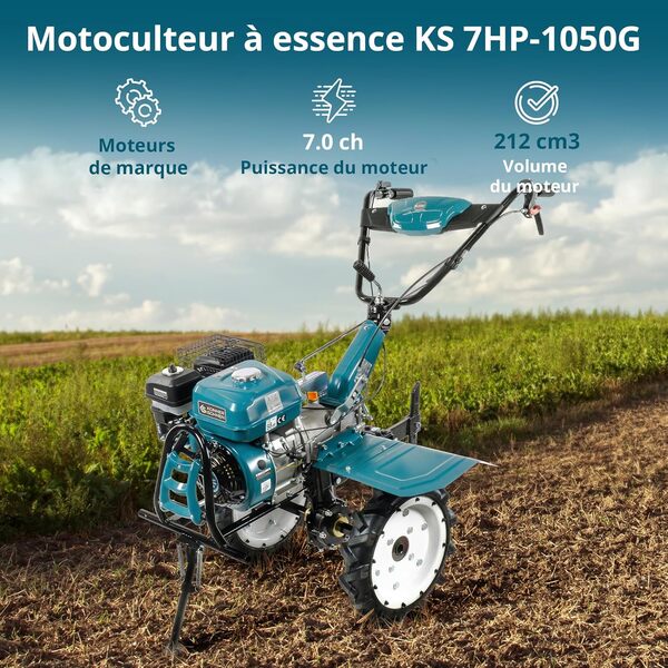 K&S Könner&Söhnen KS 7HP-1050G Petrol Ground Hoe with Direct Drive,Garden Tiller,Forged Sabre Milling,2 Forward Gears,Reverse Gear,≤108 cm Working Width,≤ 35 Depth,7.0 HP
