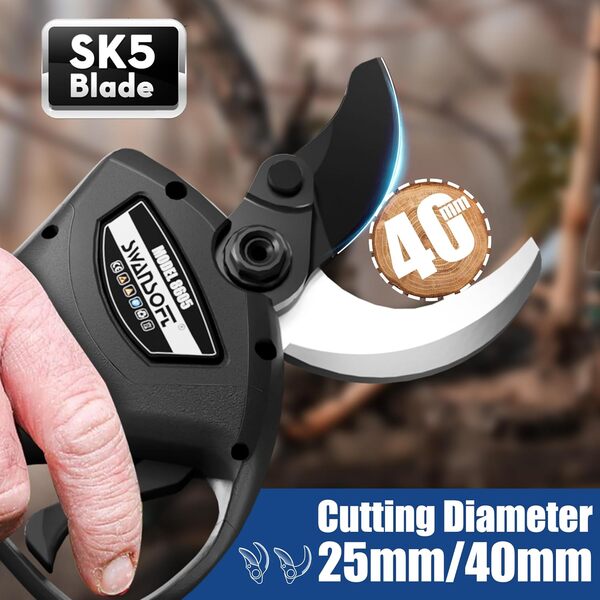 SWANSOFT 8605 Sécateur Électrique Sans Fil, 40mm 1050W 21V Secateur Electrique Professionnel Contrôle Progressif pour Verger