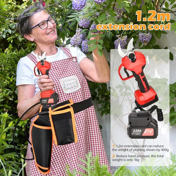 40mm Sécateur électrique Sans Fil: Sécateur Lame Antirouille SK5,2 batteries 21 V/3000 mAh,Rallonge de 1.2m Sécateur de Jardin pour jardinage, vigne, arbre fruitier