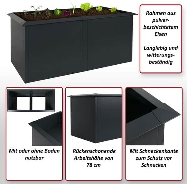 Mendler Jardinière sur Pied HWC-N24, Jardinière sur Pied en métal bac à légumes bac à Fleurs bac à Plantes, Bord Escargot 78x170x90cm Fer 52kg, Anthracite