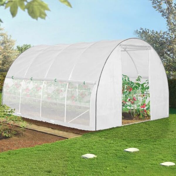 IDMarket - Serre Tunnel de Jardin 12M² Blanche relevable avec moustiquaire
