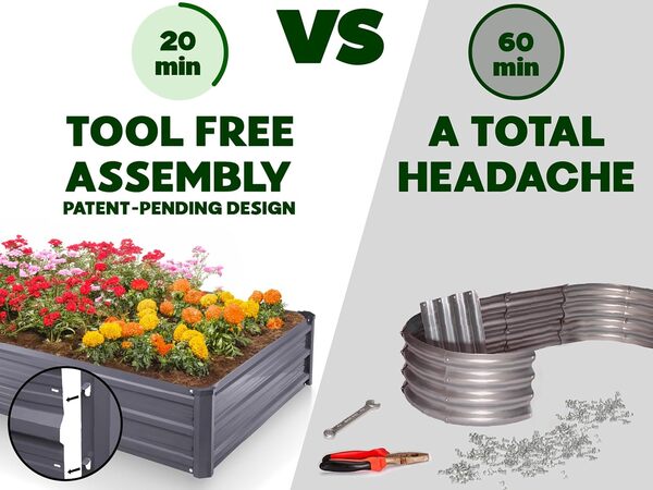 Jardinière surélevée galvanisée d'extérieur // Jardinière surélevée pour jardinage, légumes, fleurs // Grande boîte de jardin en métal (gris) // Assemblage sans outil en attente de brevet