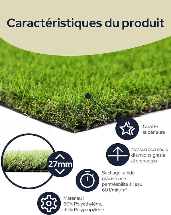 Primaflor Gazon Synthétique - WOODLAND, 4,00m x 2,00m, 27 mm Hauteur, Résistant Aux UV, Perméable, Moquette de Gazon, Sols Extérieurs, Gazon Artificiel pour le Jardin, la Terrasse et le Balcon