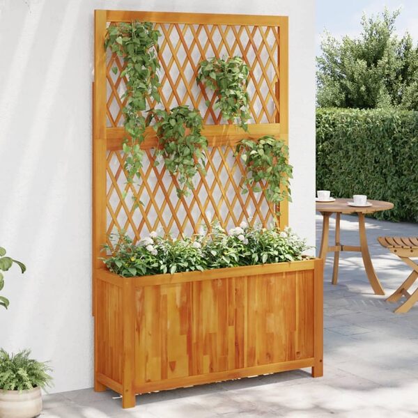 vidaXL Jardinière avec treillis 100x32x165 cm bois massif d'acacia, jardinière de jardin, jardinière de patio, boîte à plantes, jardinière d'extérieur