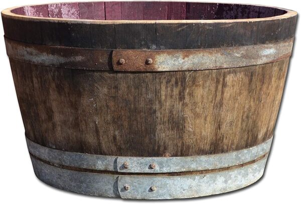 Demi-tonneau de vin en Bois de chêne - Bac à Fleurs ou Mini étang - Rustique (sans Extras)