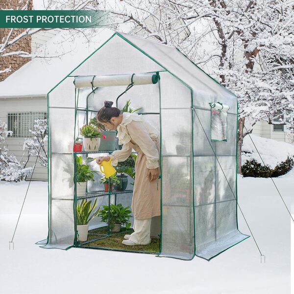 Serre pour l'extérieur, Serre Portable pour Plantes de Jardin Qui Ont Besoin d'une Protection Contre Le Gel et Loin des parasites, des Animaux (142,2 x 140,7 x 198,1 cm), Blanc