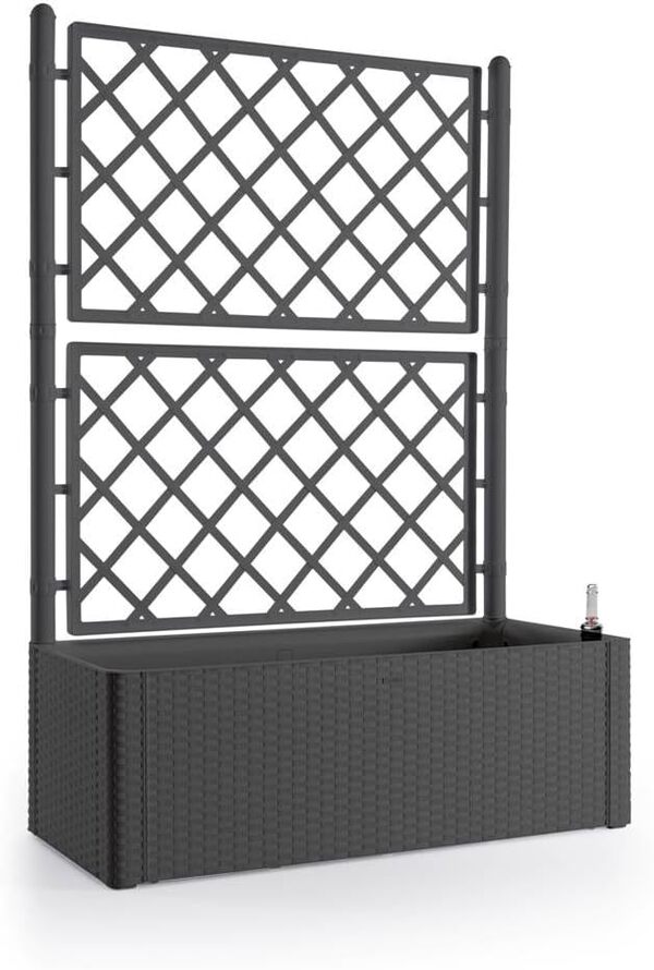 Lot de 2 XL treillis, moderne et en espalier à fleurs avec jardinière en rotin en plastique solide Anthracite/gris. Dimensions en cm : 100 x 43 x 142 cm. pc-topp pour jardin, terrasse et balcon.