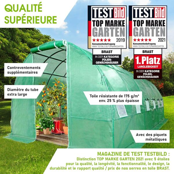 BRAST Serre de Jardin 18m2 (3x6) extrêmement stable : Tubes d’acier galvanisés et Film spéciale 175 g/m2 - en 4 tailles différentes - aération optimale, montage rapide serre de jardin tunnel