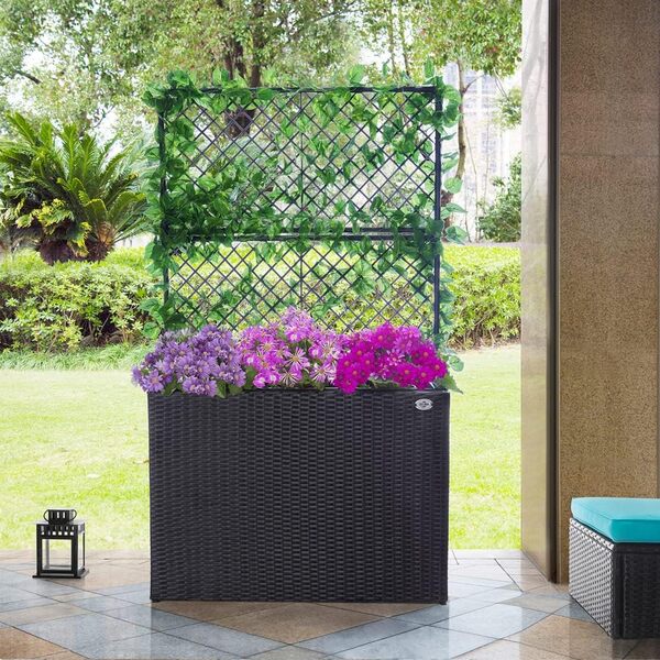 Casaria Jardinière en polyrotin avec Treillis Noir 146 x 83 x 30,5 cm Set de 3 Pots de Fleurs bac à Fleurs pour Jardin Maison Balcon