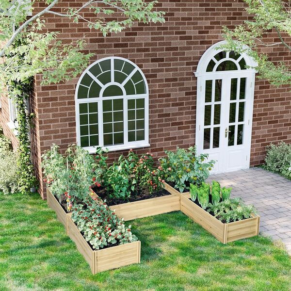Outsunny Lot de 5 jardinières Convertibles Jardinières d'extérieur en Bois pré-huilé, Dim. 230L x 230l x 28H cm, Bois Naturel