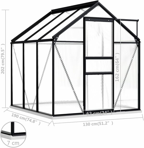 Festnight Serre de Jardin avec Base alu,Tente pour Plantes en Aluminium Serre de Jardin Polycarbonate Résistance aux UV avec fenêtres et l'orifice du Toit diverses modèles Anthracite 2,47 m²