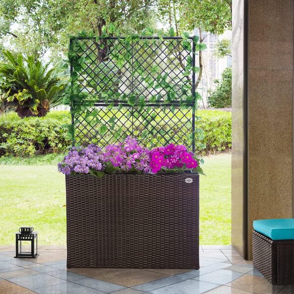 Casaria Jardinière en polyrotin avec Treillis Brun 146 x 83 x 30,5 cm Set de 3 Pots de Fleurs bac à Fleurs pour Jardin Maison Balcon