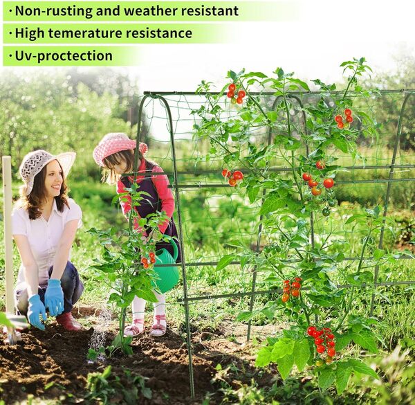 Treillis de jardin pour plantes grimpantes, treillis d'extérieur en forme de U en métal avec filet d'escalade pour légumes, fleurs, tomates, haricots, vert