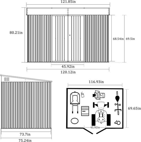 Yardenaler Abri de rangement d'extérieur en métal de 1,8 x 3 m, kit d'outils de jardin avec 2 portes et verrouillage à clé, abri de jardin imperméable pour arrière-cour et jardin, gris