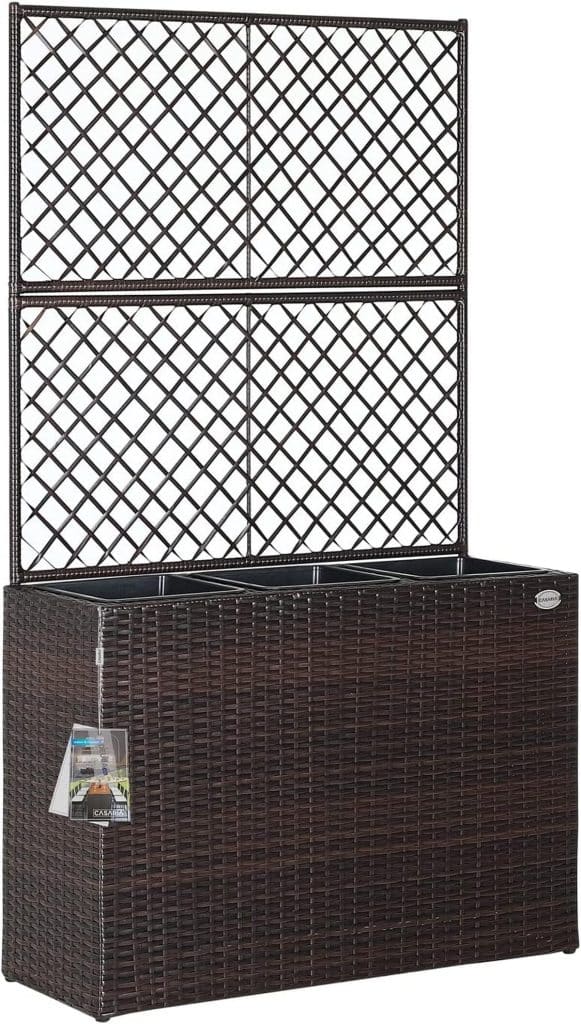 Test : jardinière Casaria en polyrotin avec treillis brun, idéale pour jardin et balcon
