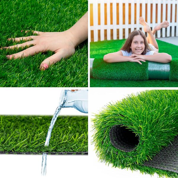 Mazovia Gazon Synthétique Exterieur avec Picots 30mm - Faux Gazon pour Balcon, Terasse et Jardin - Premium Tapis Gazon au mètre - Fausse Herbe Balcon - Tapis Herbe Artificielle - 100x100 cm - Vert