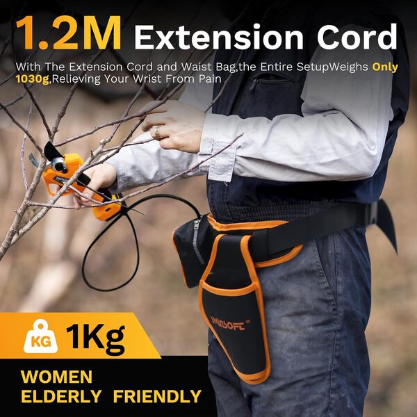 SWANSOFT [Meilleur Rapport Qualité-Prix] PRU45 Secateur Electrique Professionnel, 45mm 25V 1150W 4Ahx2 Sécateur Électrique sans Fil avec Batterie Secateur Electrique sans Fil pour Jardinage