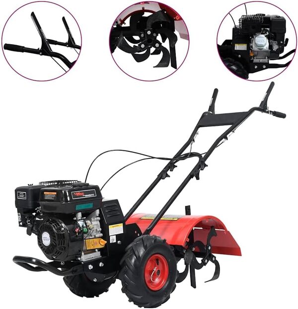 vidaXL Cultivateur à Essence Motoculteur Motobineuse Electrique Machine à Pelouse Jardin Extérieur Parterre de Fleurs 6,5 ch 196 CC