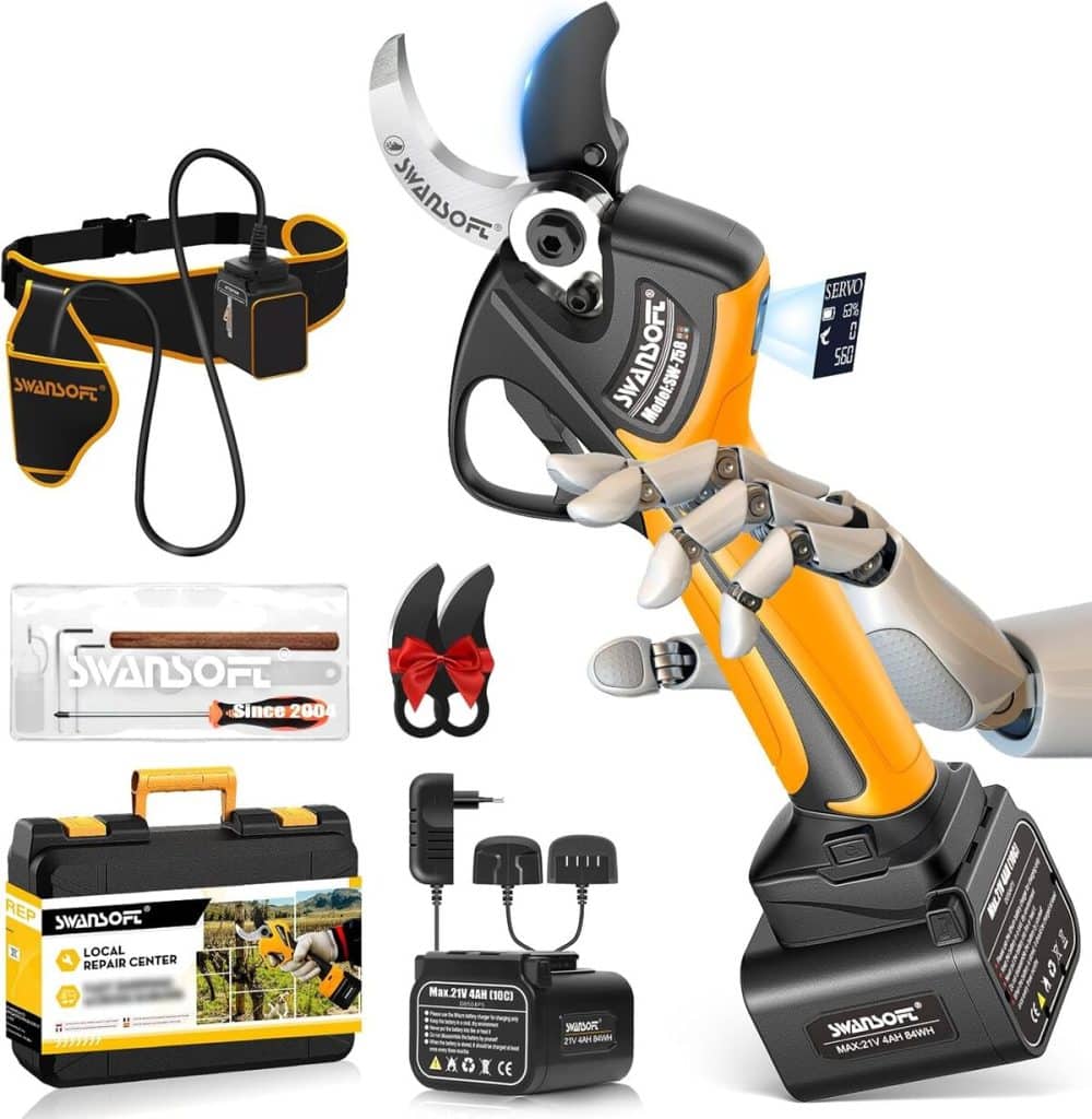 Test du sécateur sans fil Swansoft 40mm 1050W : efficacité et performance au jardin