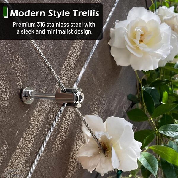 Acemaker Lot de 20 treillis métalliques pour plantes grimpantes d'extérieur, kit de treillis mural avec câble en acier inoxydable de 0,3 cm x 29,9 m, système d'espalier T316 pour projets de bricolage