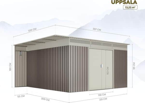 Hoggar Abri de Jardin Premium Uppsala 13.22 m2 - Garantie 10 Ans - 333x397x191cm