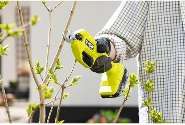 Sécateur à batterie Ryobi RY18SCA-120P avec batterie 18V 2AH, chargeur, fourreau et pierre pour affûtage