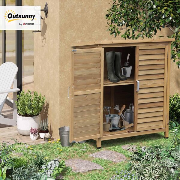 Outsunny Armoire de Jardin abri Jardin Remise pour Outils sur Pied dim. 87L x 46,5l x 96,5H cm étagère Portes persiennes Toit bitumé Jaune