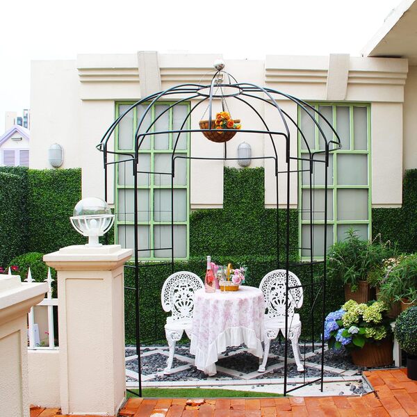 SCENDOR GARDEN Style français Pergola en Métal, Plantes Grimpantes Terrasse Patio Arceau à Rosiers,Mariage Arche Colonne de Jardin 271x207x207 CM Noir