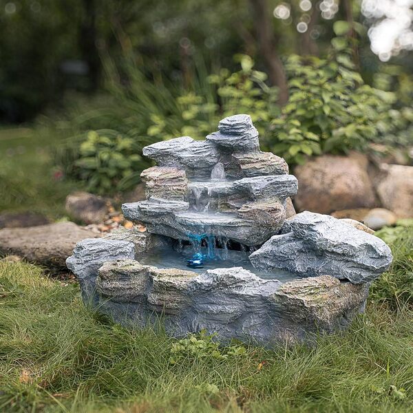 STILISTA Fontaine de Jardin Olymp en Optique Pierre XXL 100 x 80 x 60 cm y Compris Pompe et éclairage LED Rouge Bleu Jaune Vert Grande Fontaine Mystique