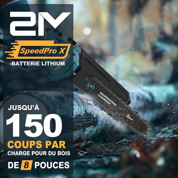 8 Pouces Tronconneuse a Batterie, Mini Tronçonneuse Électrique Sans Fil Brushless à Batterie 8000mAh, avec Injecteur de Lubrifiant de la Chaîne pour la Coupe du bois, l'élagage le Jardin(1200W)