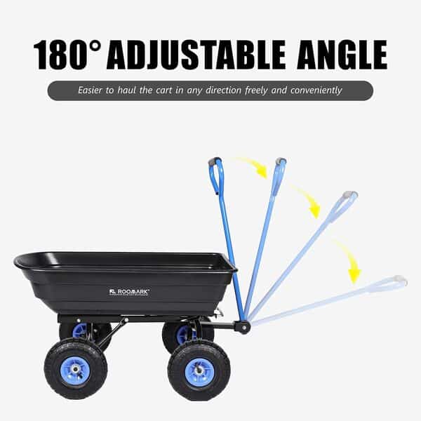 Roomark Chariot de jardin avec mécanisme de libération rapide, capacité de 272,2 kg avec pneus de 25,4 cm, poignée à poignée trempée, direction pivotante pour sol, plantes, outils de jardinage en bois