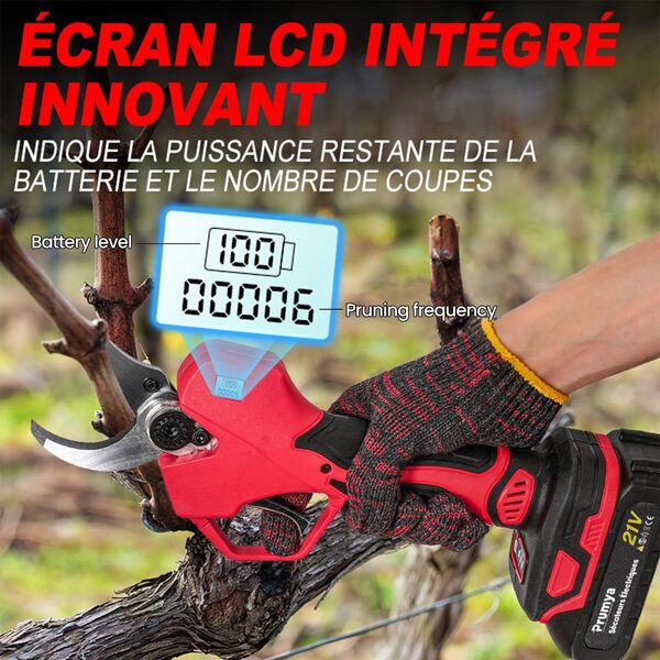 Oamger Secateur Electrique Sans Fil 50mm, Sécateur Électrique Professionnel, Secateur Electrique avec 2× Batteries 7500mAh, Sécateur a Batterie adaptées à l'élagage, au jardinage, aux arbres fruitiers