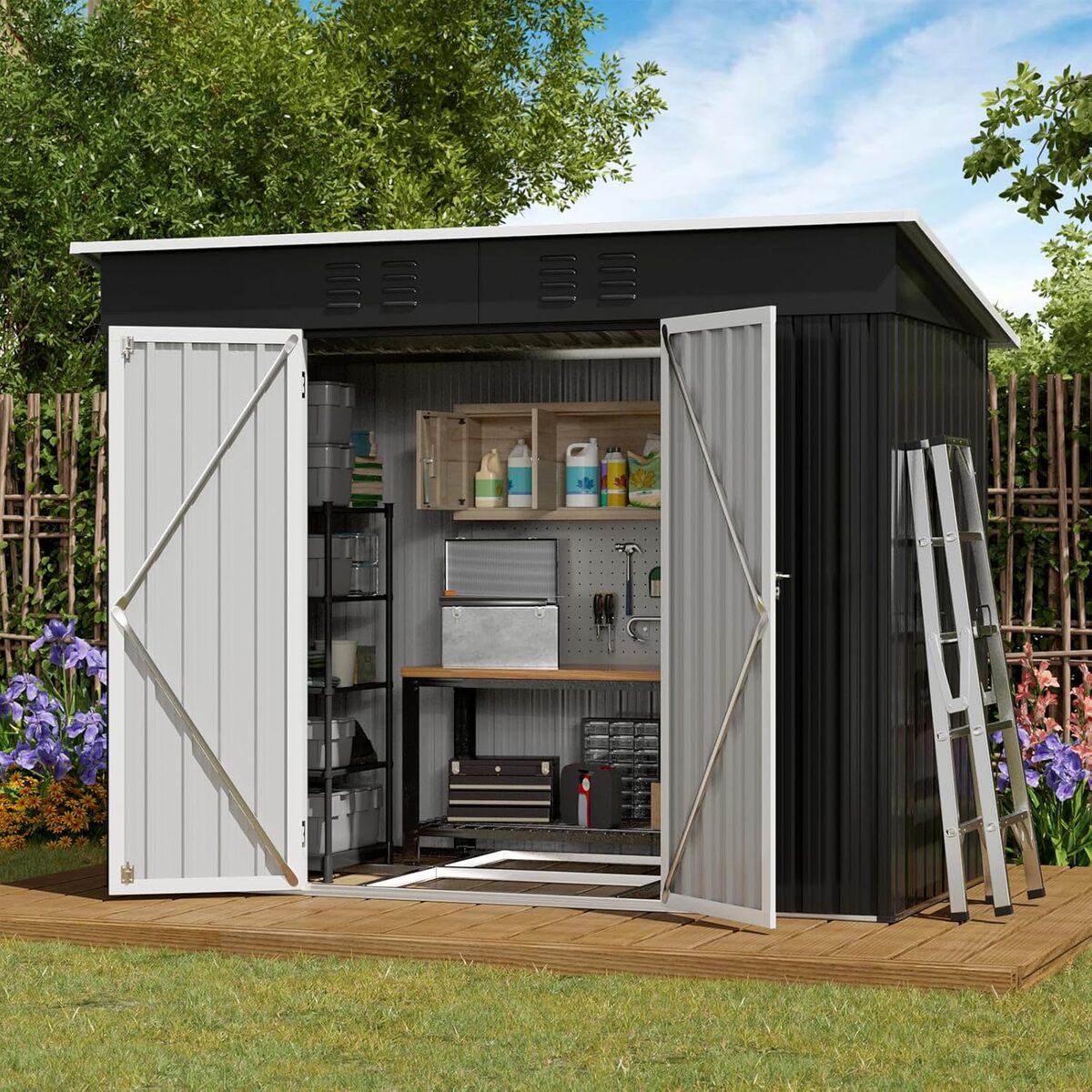 Test de l'abri de jardin Amopatio avec toit en pente noir