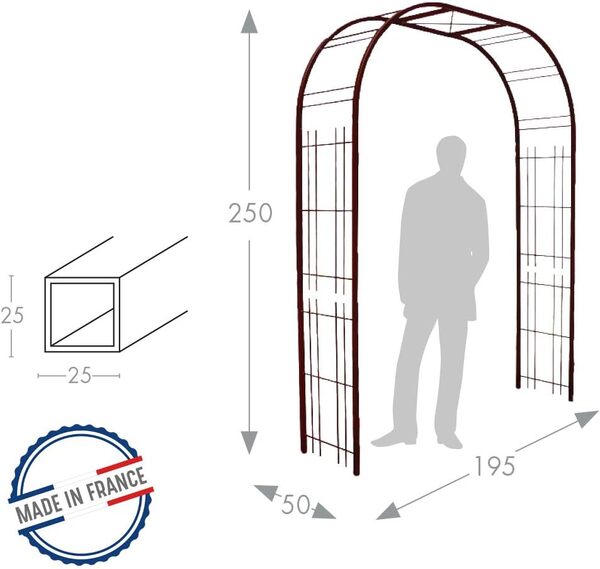 Louis Moulin Arche Tôle Décor Treillage, Tuteurs Tube Carrés, Fer Vieilli, 195x50x250 cm, 5066