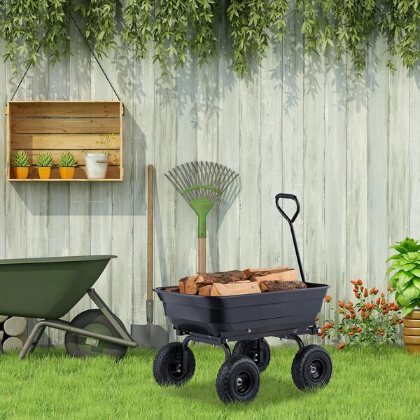 Relaxdays Chariot de Jardin avec Benne basculante, 4 Roues 3.50-4, Charge maximale : 250 kg, à Tirer, Noir