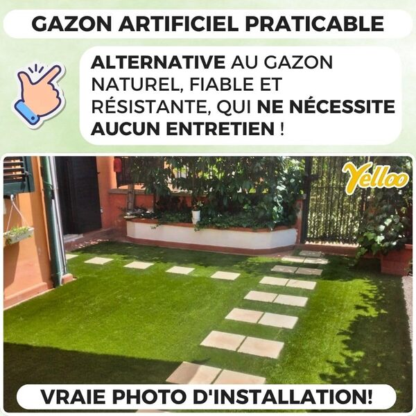 Yelloo - Gazon Synthétique Exterieur (40 mm 2x20m) Pelouse Synthetique Exterieur, Faux Gazon pour Balcon, Terrasse, Herbe Synthetique Exterieur, Tapis Gazon Artificiel, Rouleau Fausse Herbe Exterieur