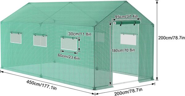 UISEBRT Serre de Jardin - Jardin Tente en Aluminium, Résistant à l'hiver, Protection Contre Le Gel, pour Plante Tomates - 4,5 x 2 x 2 m - 9 m²