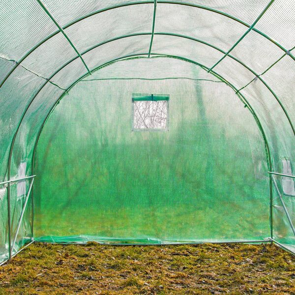 KANWOD Serre de Jardin Tunnel avec Fondation en Acier 4x2,5x2 m, 10 m² avec Porte et 9 Fenêtres, Serre Tomate résistante à l'hiver, Tunnel en Film UV4 140 g/m²