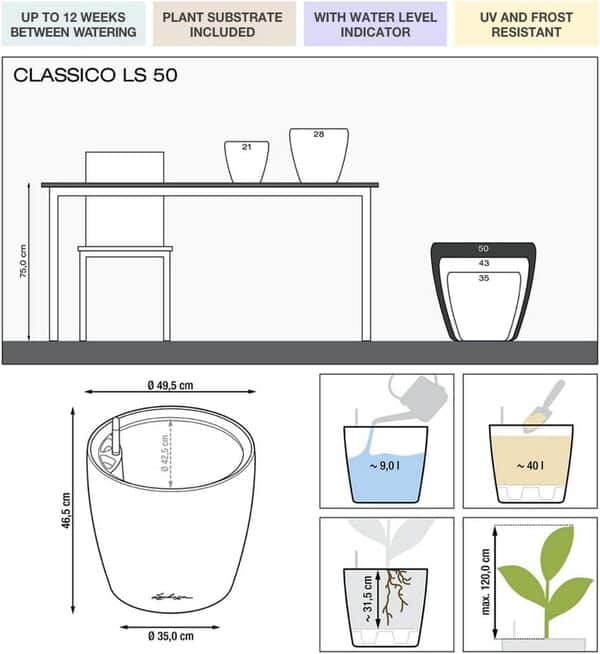 Lechuza – Pot de Fleurs d'Interieur – Premium Classico Ls – Réserve d'Eau Intégrée – Coloris Rouge Scarlet – Ø 50 X 47 cm