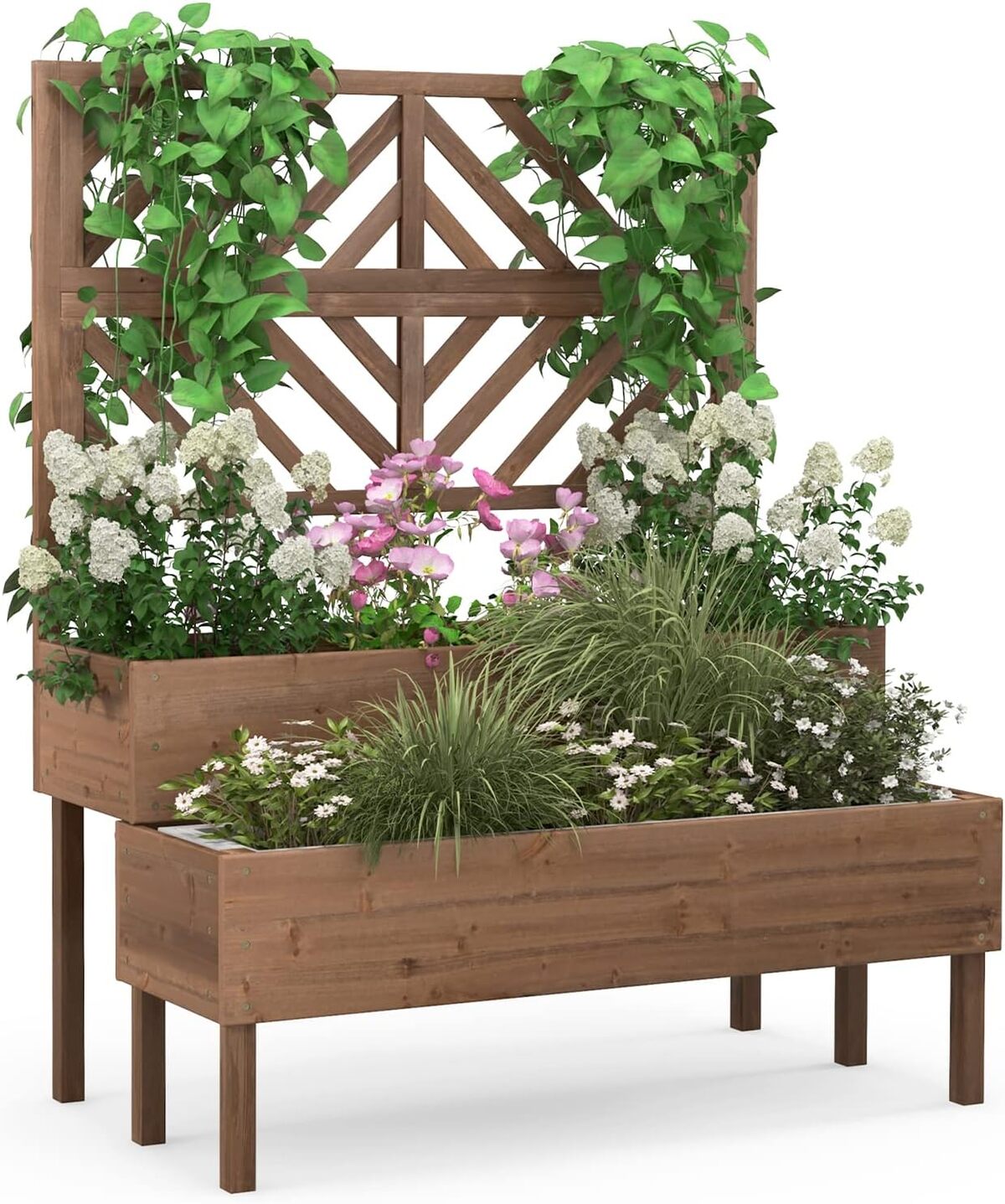 Test de la jardinière à treillis Costway : 2 niveaux en bois de sapin