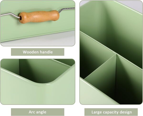 Organiseur d'outils de jardin, panier à outils en métal avec 3 compartiments, panier à outils de jardin portable avec poignée, support de kit d'outils de jardinage vide, rangement d'outils de
