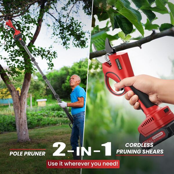 Sécateur Électrique Sans Fil, 2 in 1 Sécateur Télescopique Électrique 2,4M, 40mm Secateur Electrique, avec 2x2.0Ah Batteries, pour la Taille, le Jardinage, les Arbres Fruitiers et le Vignoble