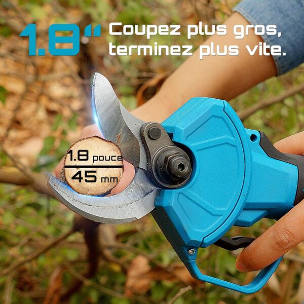 SEESII Sécateur Électrique Avec Perche, Coupe Max 45 mm, 2-en-1 Sécateur Électrique Sans Fil Télescopique, Portée Totale 4,5 m, 2 * 4,0Ah Batteries, Lame SK5, Jardin/Arbres/Fleurs PS041Pro