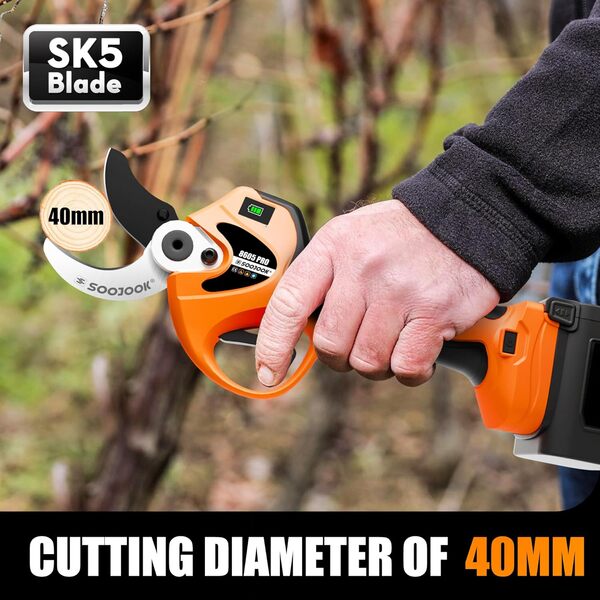 8605PRO Sécateur Électrique Professionnel, 40mm Progressive Secateur Electrique Sans Fil, 1050W 21V 2A+4A Secateur Electrique avec Batterie pour branches de jardin, verger, vignoble et olivie