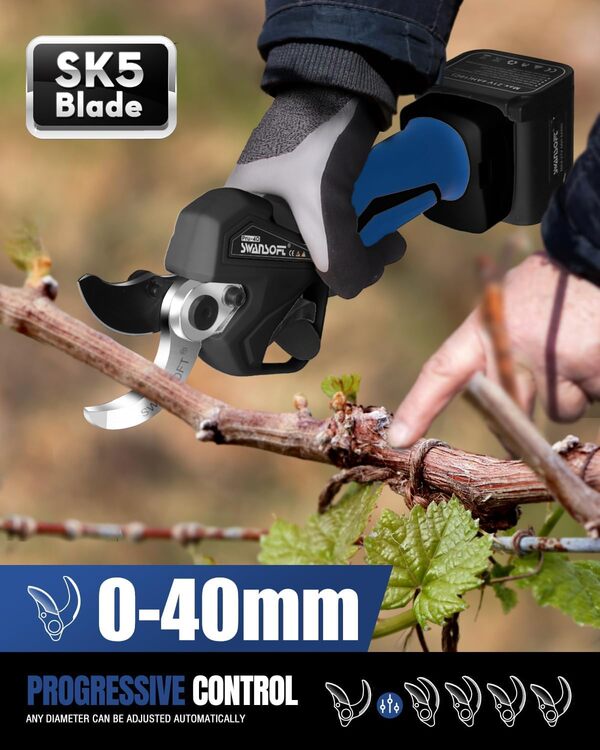 SWANSOFT PRU40 Secateur Electrique Professionnel, 40mm 21V 1050W 4Ahx2 Sécateur Électrique Sans Fil Avec Batterie Secateur Electrique sans Fil pour Jardinage, bleu foncé