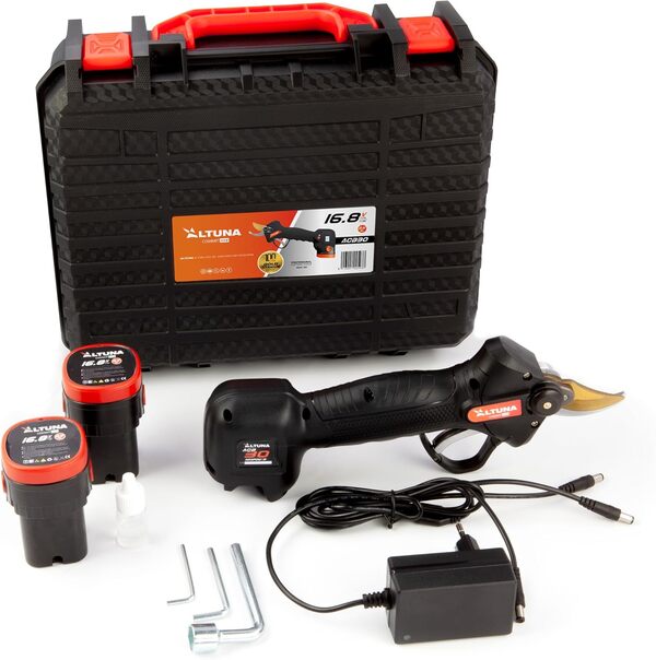 Altuna - Sécateur à batterie en titane - Puissance de coupe élevée équivalente à celle d'un sécateur à deux mains - Moteur sans balais - Coupe de 30 mm - 2 batteries de 2,6 Ah incluses